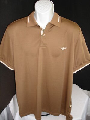 Albert Morris Comfort Solid Brown w/ Beige Wing Tips 100% Poly S/S Polo Shirt XL