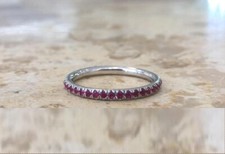 1ct Lab-Created Pink Ruby Wedding Band Ring Half Eternity 14k White Gold Plated