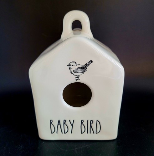 Rae Dunn White Ceramic Baby Bird Mama Bird Square Birdhouse  - Foto 2 di 6