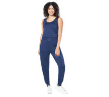 Susan Graver Weekend Regular Jersey Knit Jumpsuit Heather Navy Blue Choose Size