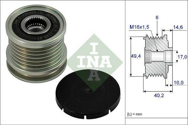 Poulie d'alternateur INA d'origine constructeur pour moteurs Volkswagen 2.4D et 1.9TDI
