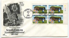 2416 South Dakota Statehood, ArtCraft plate block, PB4, FDC
