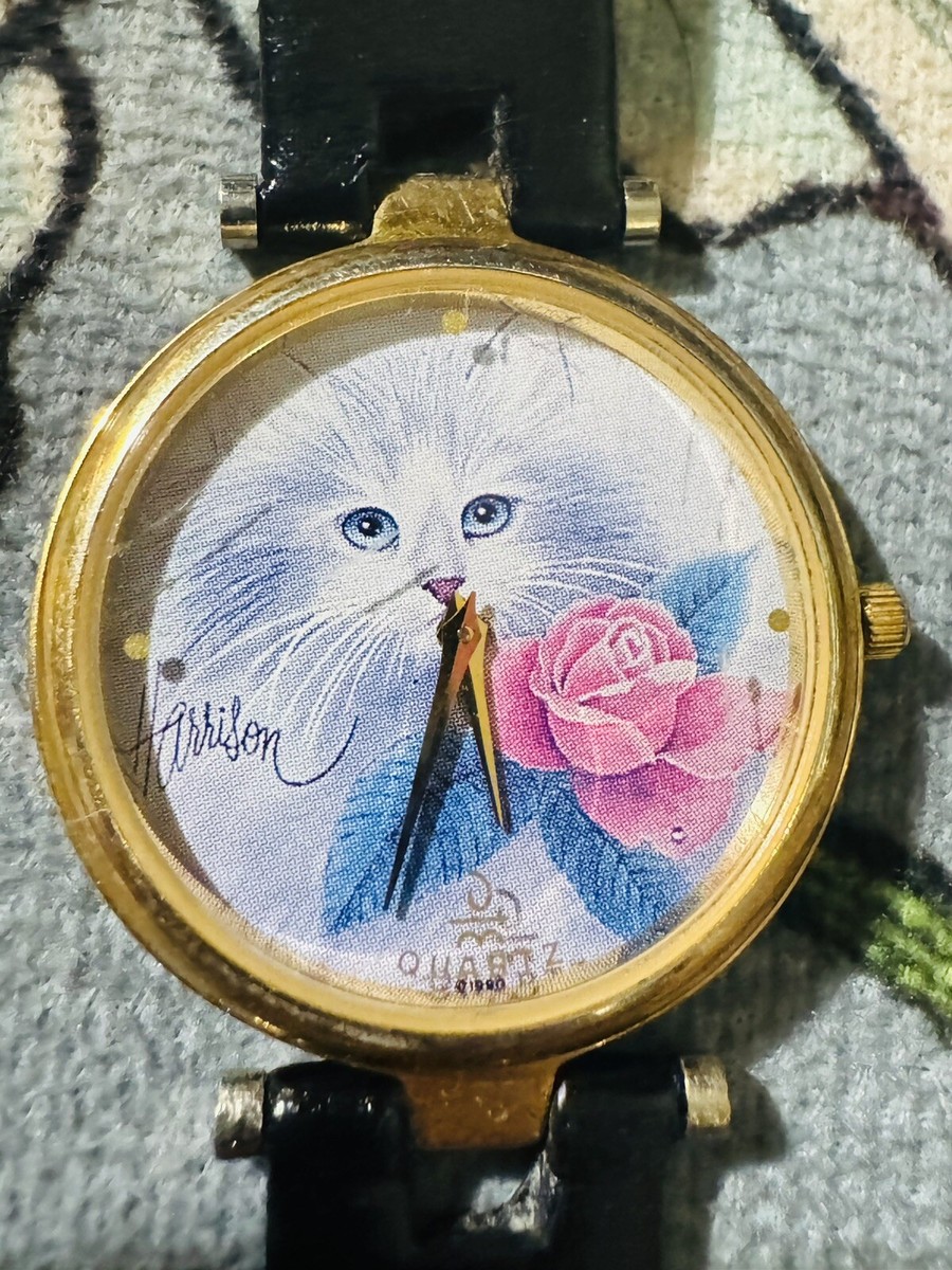 RARE Harrsion Vintage 1990 Quartz Cat Rose Watch Bezel  display picture 1