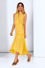 Full Sale! NWT SISTE'S Italy Cotton Long Yellow High-low Hem Halterneck Dress