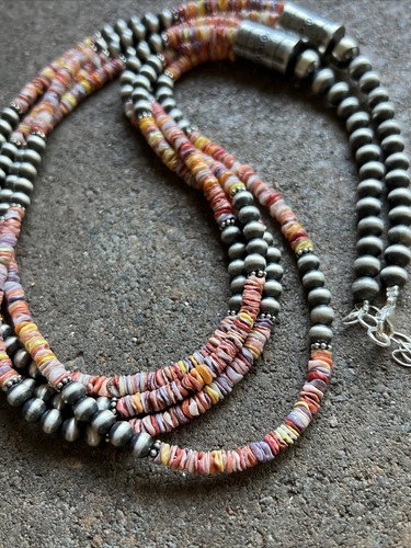 Sterling Silver Multi Strand Multi Color Shell W Pearls Bead Necklace. 26 inch - Picture 12 of 12