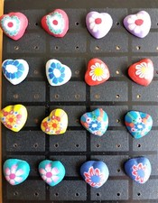 *UK* UNIQUE FIMO FLOWER PATTERNED HEART SHAPED STUD EARRINGS - ALLERGY FREE POST