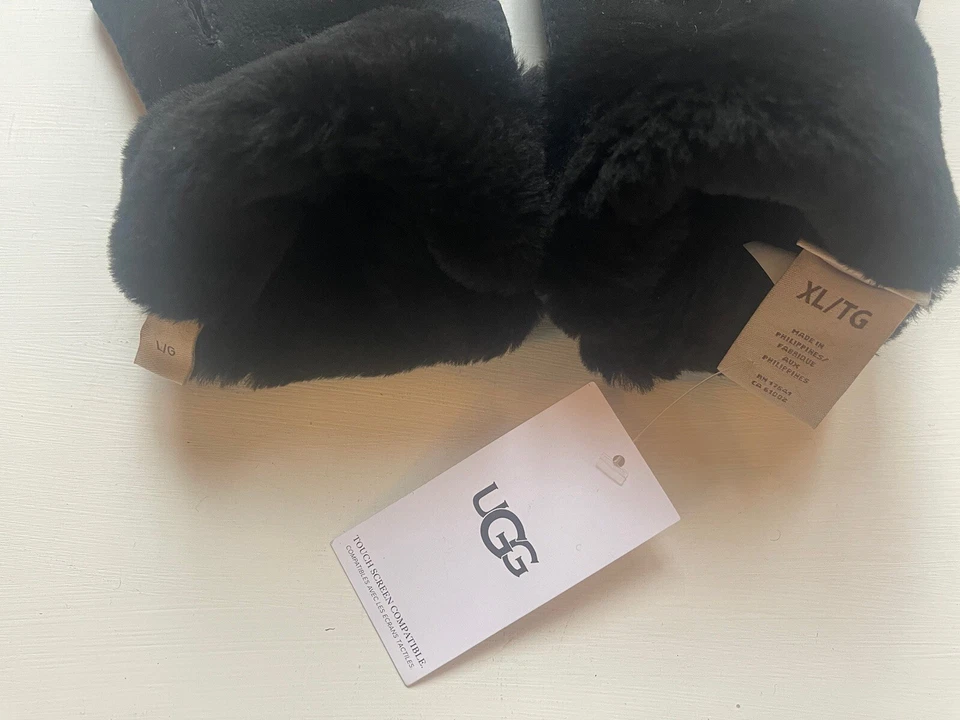 Guantes técnicos de cuero forrado de oveja genuino UGG para hombre NEGROS | L, XL talla desajustada Foto 4 de 4