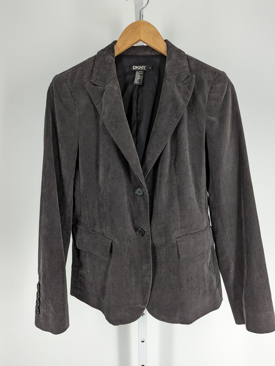 DKNY Vintage Y2K 90s Gray Velvet Blazer Jacket 34
