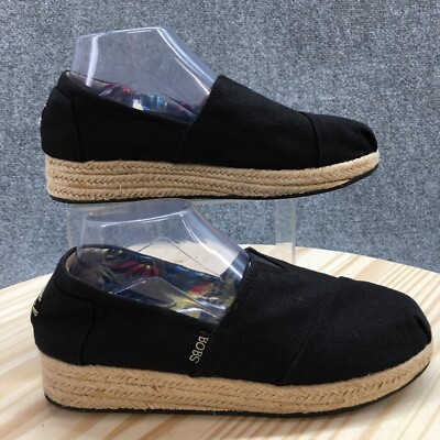 Bobs From Skechers Shoes Womens 9.5 Espadrille Black Canvas Wedge Heels SN 34101