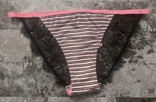 NWT VICTORIA'S SECRET M SATIN SMOOTH PINK STRIPE LACE RARE STRING CHEEKY PANTIES