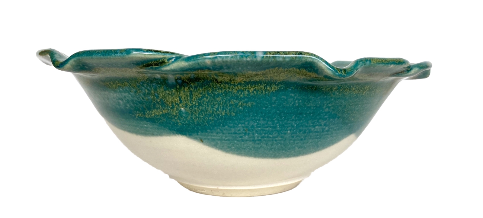 Art Pottery Pair Nesting Bowls by Janet Rodriguez in Green & White, 10+" and 8+"