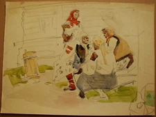 Ukrainian Soviet USSR Painting realism fauvism cubism marketplace sketch