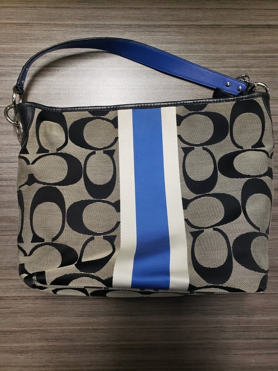 Coach Jacquard Black Blue Hamptons Weekend Satchel Purse C1282