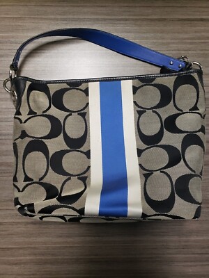Coach Jacquard Black Blue Hamptons Weekend Satchel Purse C1282 Coach Jacquard Black Blue Hamptons Weekend Satchel Purse C1282