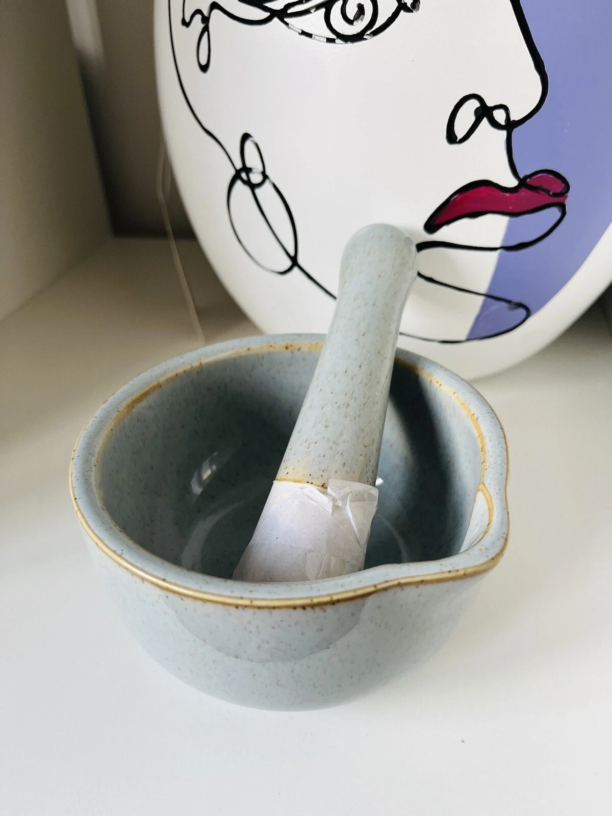 scandi Home Grey Pestle and Mortar Set Granite Stone Spice & Herb Crusher.