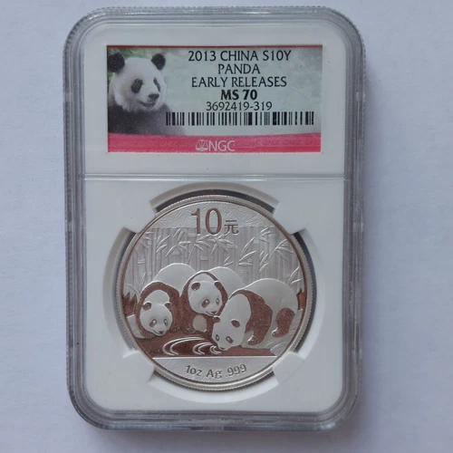 2013 China Label S10Y 1 Oz 999 Silver Panda Early Releases NGC MS70 Bullion Coin