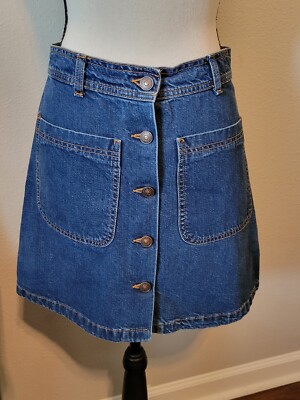 Zara Woman Denim Jean Mini Skirt, Button Front, Pockets, Size S
