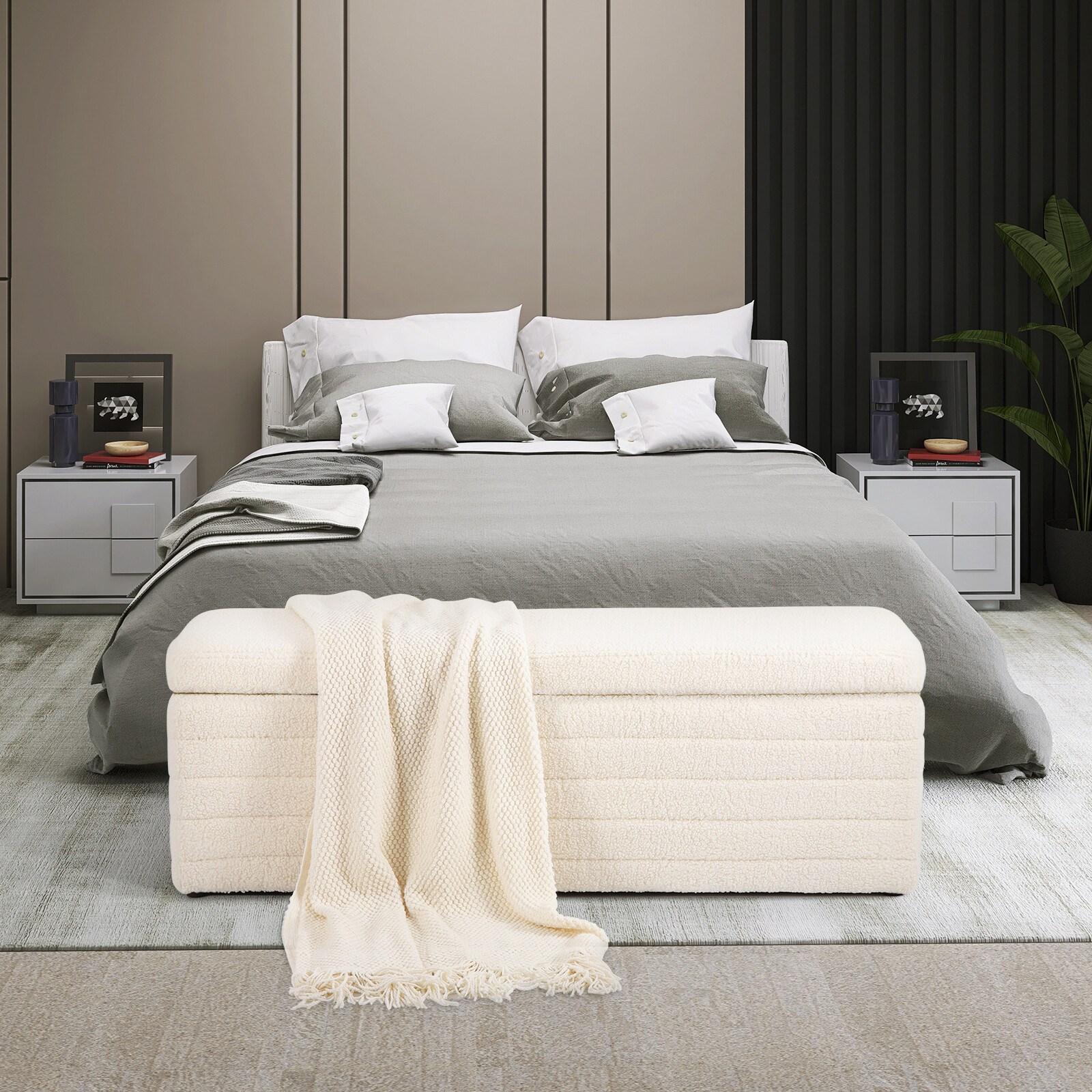 45.5” Teddy Fabric Modern Storage Ottoman Upholstered Bedroom Entryway Bench US