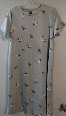 EMERY ROSE NWT! Size L SHORT SLEEVE Green Floral MIDI TUNIC DRESS          [LF5]