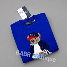 POLO RALPH LAUREN Bear Tote Bag Sweater Blue Crewneck Cotton Women s Size S- NWT