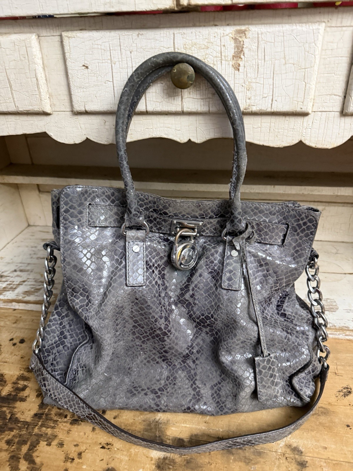 Michael Kors Hamilton Gray Python Snake Leather T… - image 1