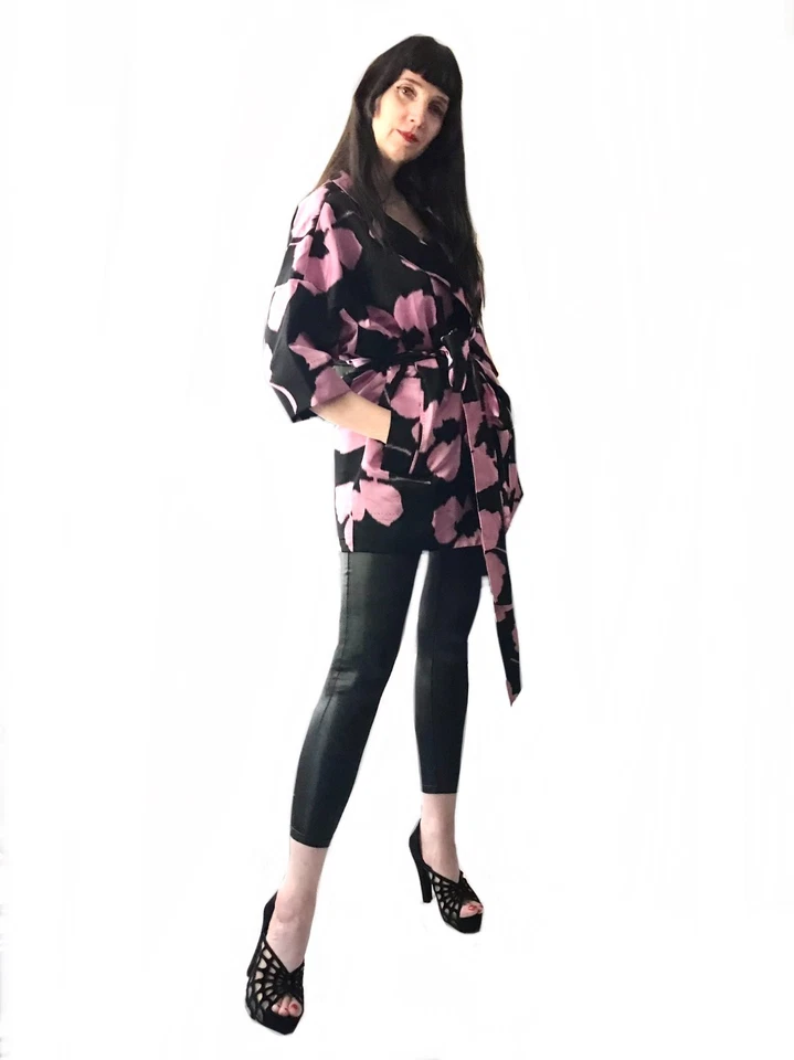 Marc Jacobs взлетно-посадочной полосы 100% шелк кимоно куртка / черный розовый надежном куртка / размер 4 - Изображение 3 из 4