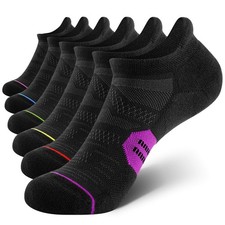 6 Pack Womens Ankle Running Socks Cushioned Low Cut Tab Athletic Socks, Black...