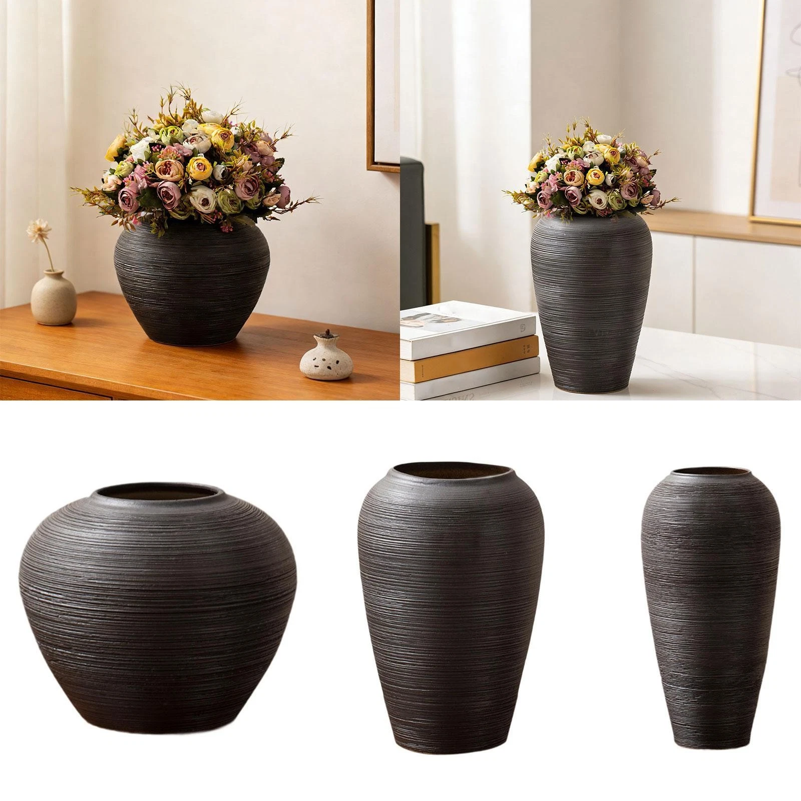 Ceramic Flower Vase Rustic Pottery Vase Simple Floral Arrangement Desktop