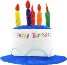 Blue Plush Happy Birthday Cake Hat - Unisex Adult Size Fancy Dress Party Hats -