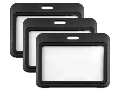 3 Pack ID Badge Holder with Double-Sided Windows Hard Plastic Horizontal ID Card