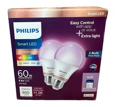 Philips Smart LED Wi-Fi Light Bulbs, A19, Full Color, 60W Replacement, 2 Pac 502