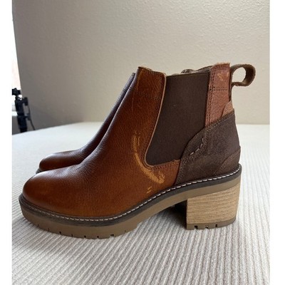 Bull Boxer Cognac Leather Side Zip Block Heel Ankle Boots Women US 7 EU 37