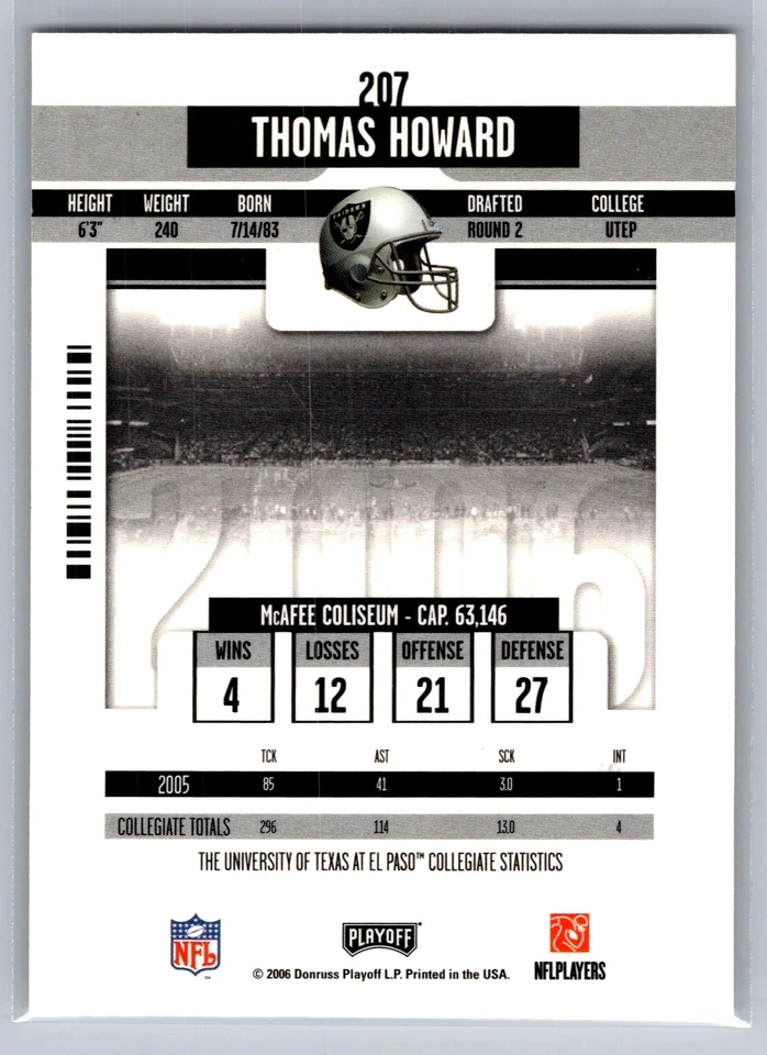 Thomas Howard 2006 Playoff Contenders Rookie Contender Autograph #207 - Image 2 of 2