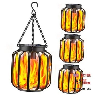 Solar Lights Outdoor Flickering Flame 4 Pack Flickering Flame Modern Cage