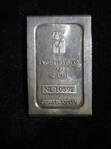 1oz USVI Ingot Co 1oz .999 Fine Silver Serial #NL-10592  Vintage Bar- Free Ship
