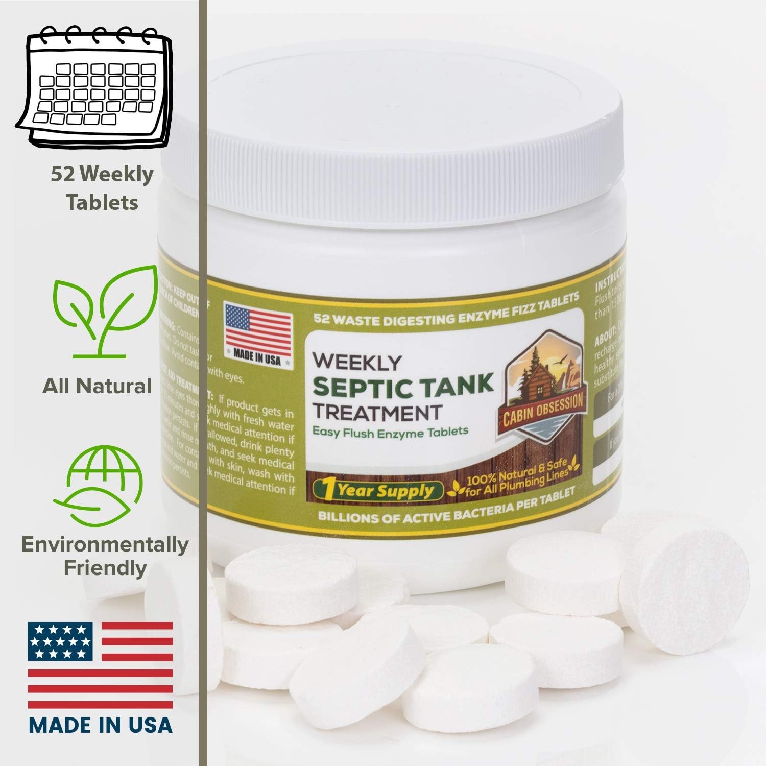 52 Weekly Septic Tank Treatment Fizz Tablets – Easy Flush Bio Toilet Tabs with B