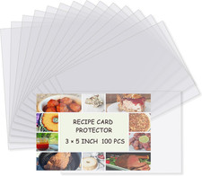 Recipe Card Protectors - 100 Plastic Sleeves for 3x5 Inch Cards