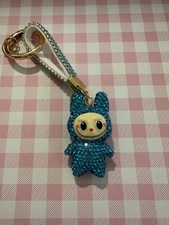 Blue Adorable Labubu Rhinestone Keychain Bag Charm Bling