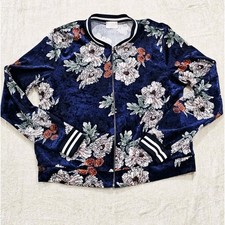 Karlie Women's Large Wildflower Crushed Velvet Lightweight Zip Up Streetwear