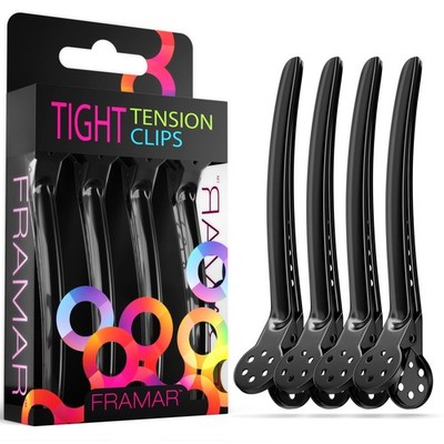 Framar Black Tight Tension Clips For Hair - Set of 4 Count (Pack 1), 