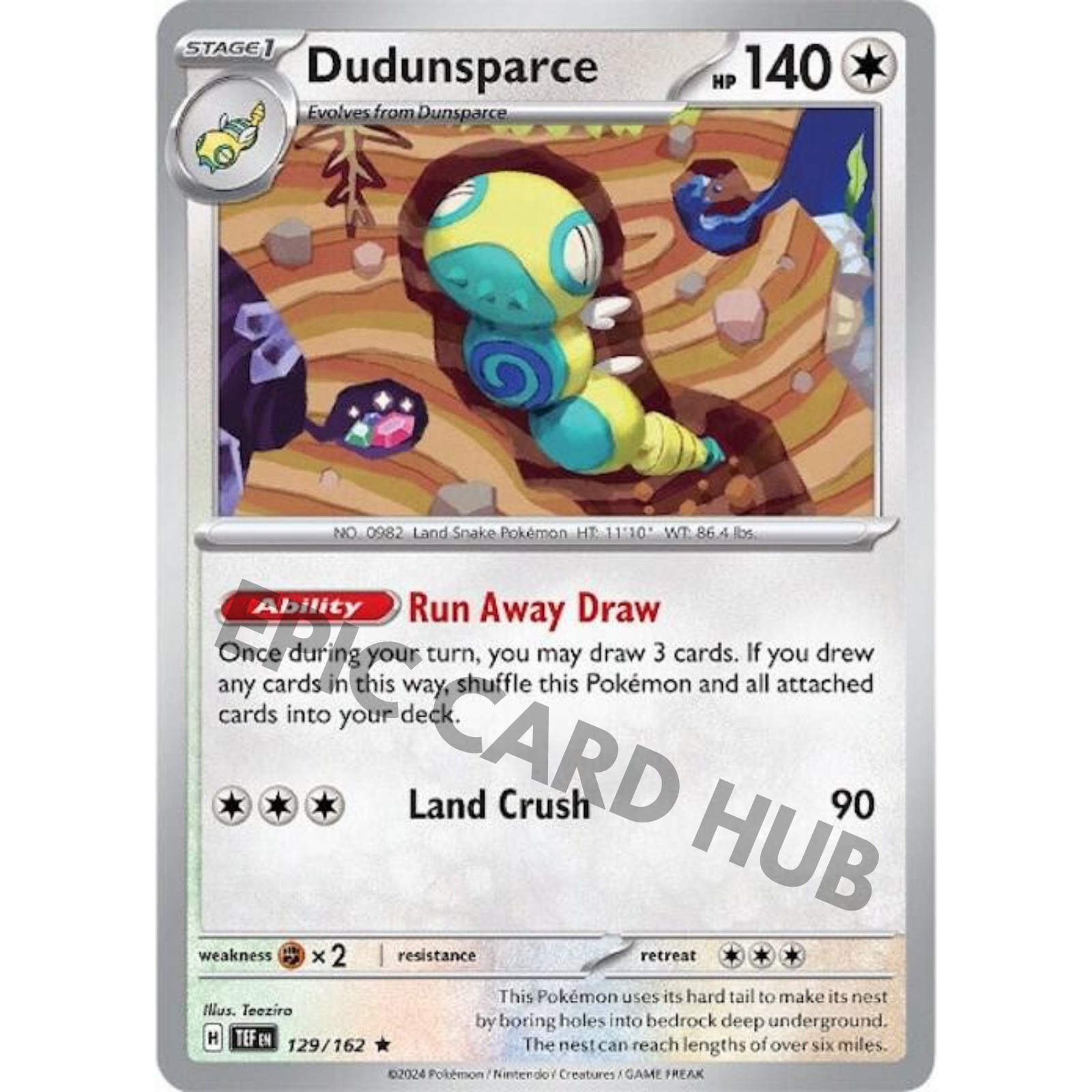 Dudunsparce SV05: Temporal Forces Pokemon Holo Near Mint 129/162