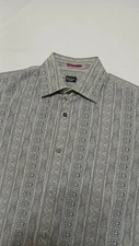 Paul Smith Mens Large Gray White Paisley Stripes Button Shirt Italy Size 15/38