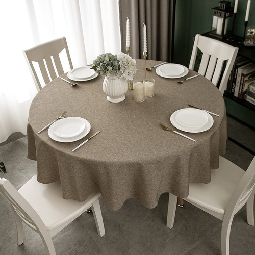 Qidordour Round Tablecloth,48 inch Diameter,Faux Linen Table Cloth,Water Resi...