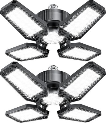 Garage Light 2 Pack 120W 12000LM LED Lights Garage W/ 4 1 Deformable Panels