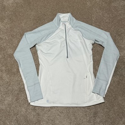 Athleta Pullover Womens Small White Colorblock 1/4 Zip Mock Neck Athletic Top