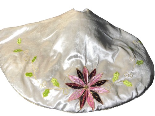 45" creme Samt appliziert bestickt Poinsetta Weihnachtsbaum Rock Seil Gold - Bild 4 von 6