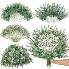 200 Pcs Mixed Artificial Eucalyptus Stems，Babys Breath Artificial Flowers Bul...