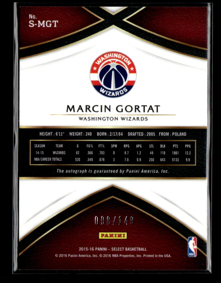 Marcin Gortat 2015-16 Select Auto 96/149 - Image 2 of 2