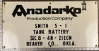 Vintage Porcelain Oil Field Sign - Anadarko Petro Corp Smith S-1 Beaver Cty OK