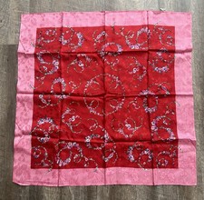Vintage Rayon Brocaded Japanese Red Floral Scarf